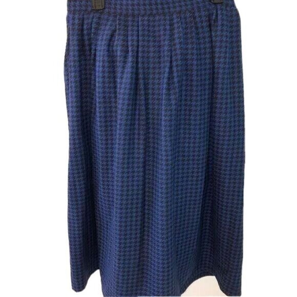 Claude Skirt Juniors Size 13 Vintage Wool Blend Blue Black Houndstooth Pockets - Picture 1 of 11